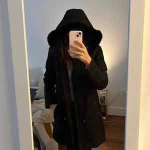 Comptoir Des Cotonniers Black Faux Fur Lined Hooded Jacket Coat S Small 2/4